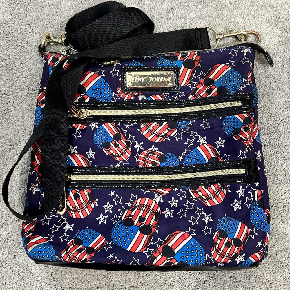 Betsey Johnson Skull Crossbody Bag Women Medium Navy Blue Patriotic
